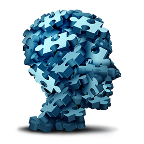 Human head made of puzzle pieces as a symbol of mental health.